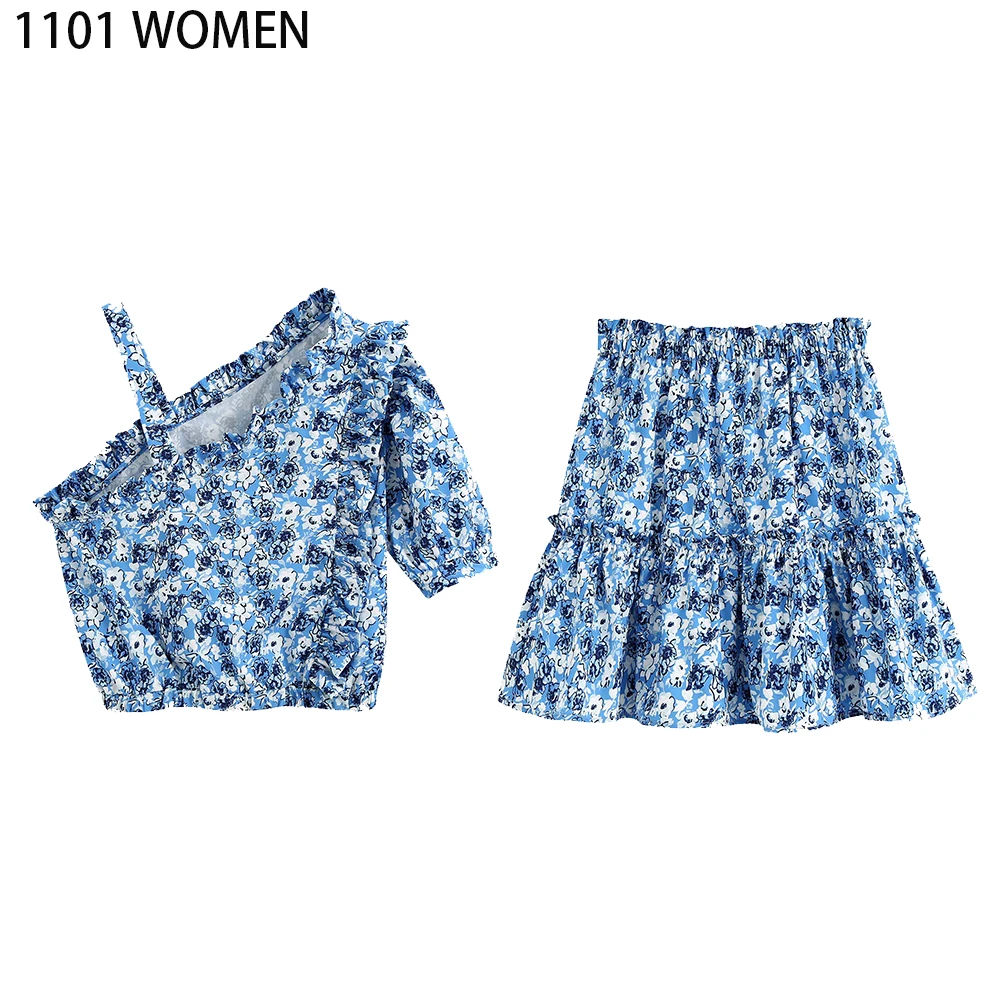 Новинка 2020 летний женский комплект из 2 предметов синяя рубашка с цветочным