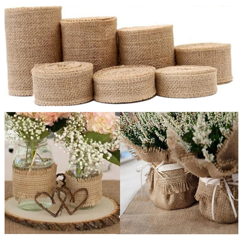 

2Yards/Roll Natural Jute Burlap Ribbons for Crafts Vintage Rustic Wedding Party Decorative DIY Home Christmas Gift Wrapping