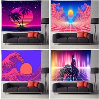 retro wave neon background tapestry wall hanging blanket red sun background cloth tapestries decor for living room college dorm