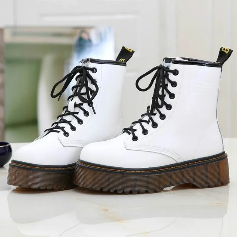 2018 модные ботинки на платформе черного/белого/Красного цвета мотоботы в стиле