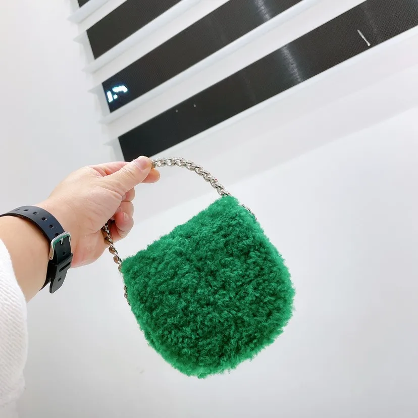 

Small Curls Mini Plush Handbag for Women 2022 Winter Lady Chain Shoulder Crossbody Bags Luxury Tote Female Party Green Purse