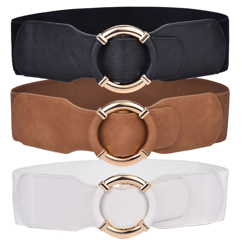 Beltox Women’s Elastic Stretch Wide Waist Belts w Wrapped Gold Circle Buckle