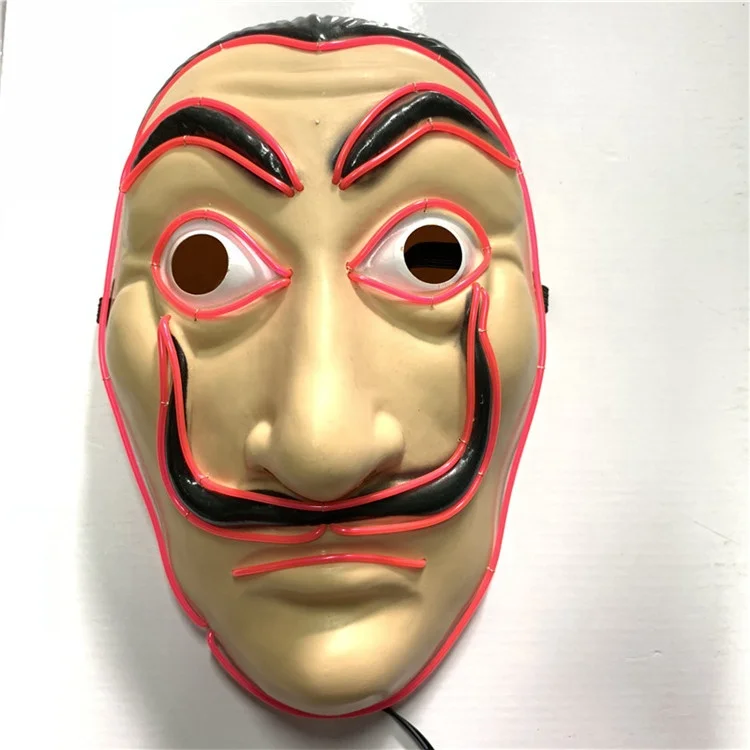 

New EL Neon LED Halloween Mask EL Wire Glow Cosplay Dali Mask Payday Night Club Decor Carnival Light Up EL Masks