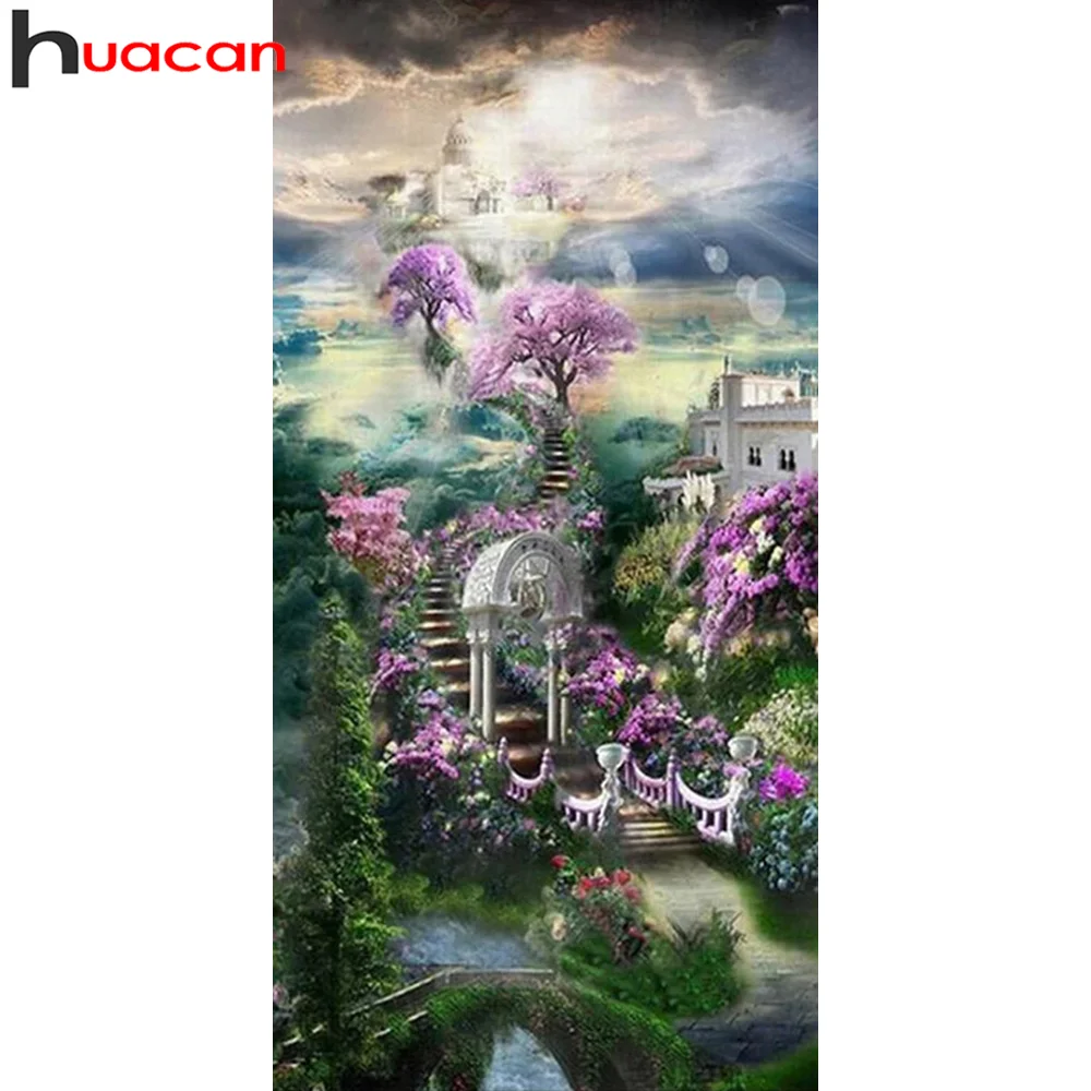 

Алмазная живопись Huacan «сделай сам», лестница, пейзаж, полноразмерная/Круглая Мозаика, вышивка, строительство, цветочный ландшафт, домашний ...