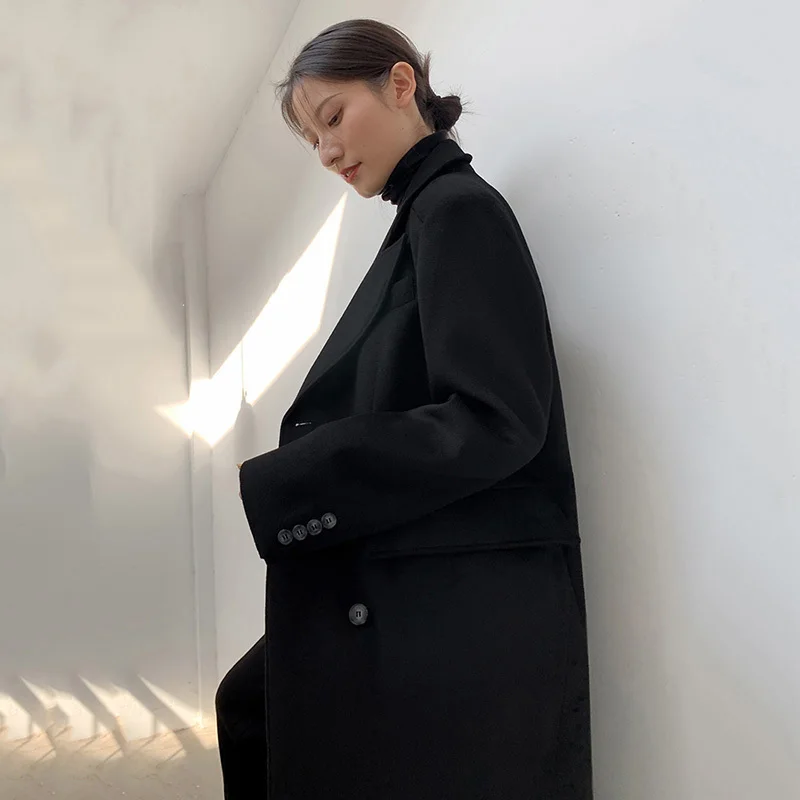 

Fit Double Loose Breasted Temperament Woolen Coat Parkas New Long Sleeve Women Fashion Tide Autumn Winter 2021 1DD1126