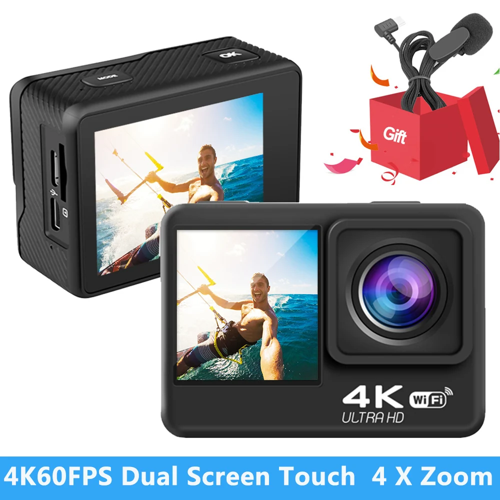 

Action Camera 4K 60FPS 20MP 2.0 Touch LCD EIS Dual Screen WiFi Helmet Action Cam Waterproof Remote Control 4X Zoom Sport Cam