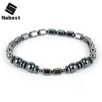 men women natural stone black hematite faces beads bracelet hematite energy health care bangle fashion simple jewelry