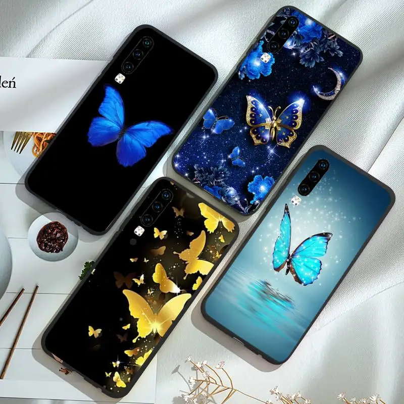 

Bling blue butterfly Phone Case For Huawei Mate 9 10 20 Pro lite 20x nova 3e P10 plus P20 Pro Honor10 lite