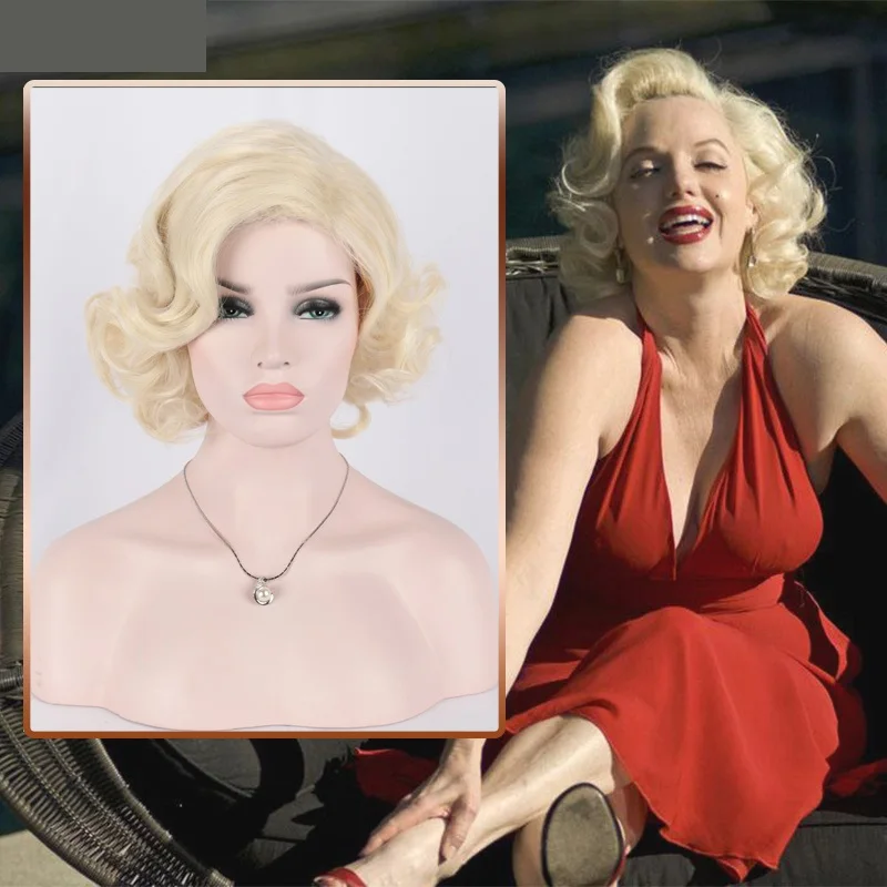

Halloween Women Marilyn Monroe Cosplay Wig Forever Marilyn Monroe Short Curly Golden Wig Role Play Wavy Hair