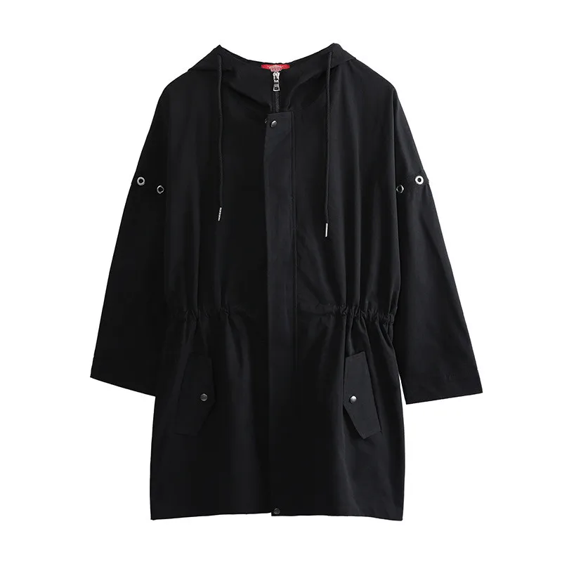 

Oversized Women Causal Windbreaker Coat Autumn Loose Large Size Slim Jackets Coats Spring Windproof Hooded Windbreaker Black 303