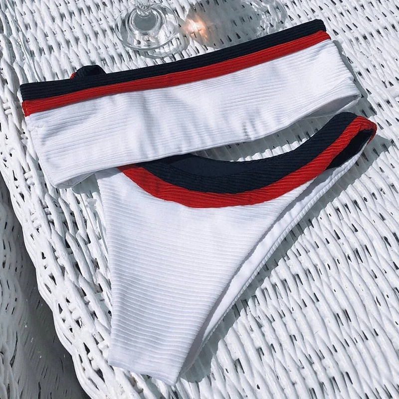 Ребристые бикини 2019 Mujer купальный костюм с высоким вырезом купальник бандо