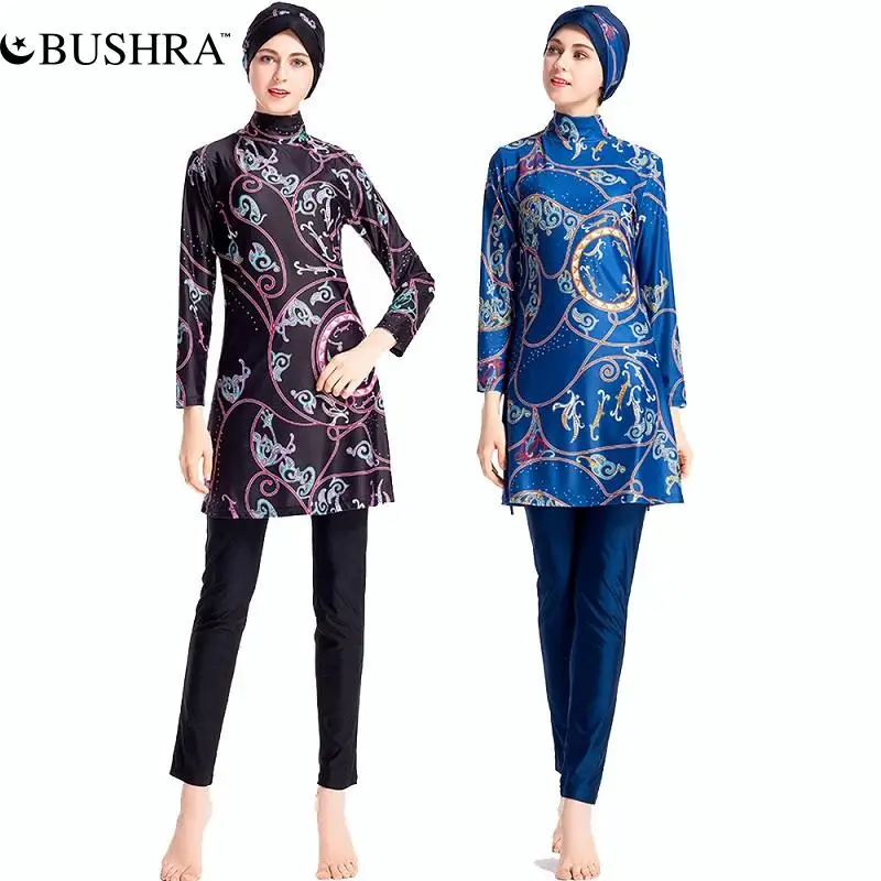 

BUSHRA 2021 New Digital Printing In The Middle East Conservative Hui Bathing Suit Is Prevented Bask In A Three-piece Suit