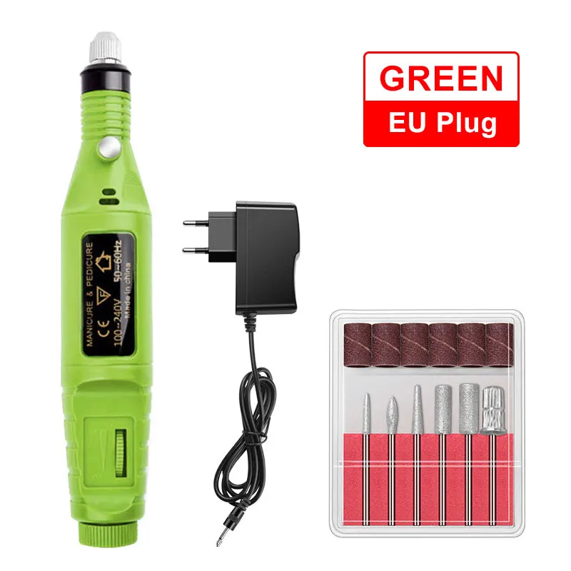 For EU Plug 1 Набор, электрическая дрель для ногтей 20000 ОБ/мин, фрезы, фрезы для маникюра, пилочка для ногтей, ручка, лак - Цвет: For EU Plug