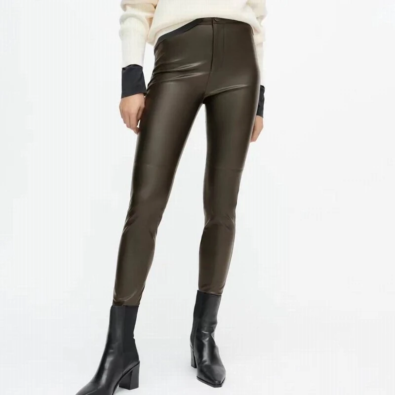 

Stretchy Faux Leather Legging Women Autumn 2021 New Fashion Skinny Trousers Soft Pencil Pant For Slim Lady