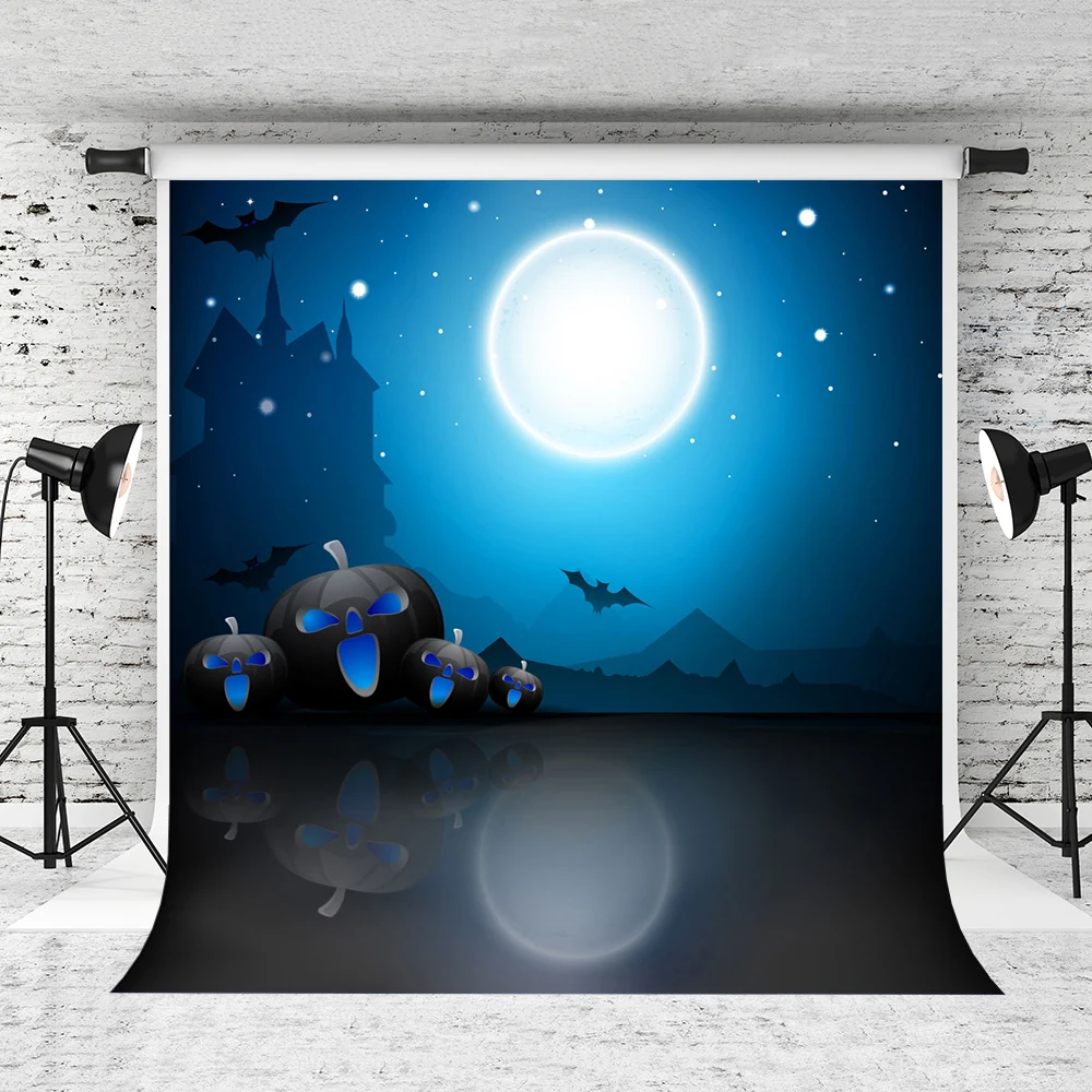 Винилбдс фон для фотосъемки Счастливого Хэллоуина яркая луна ночь летучая мышь