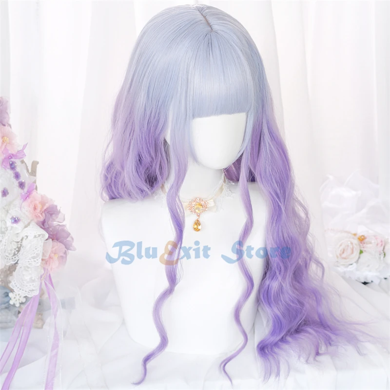 

Gradient Light Purple Lolita Harajuku Princess Wavy Curly Long Headwear Bangs Sweet Girls Youtuber Daily Wear 516