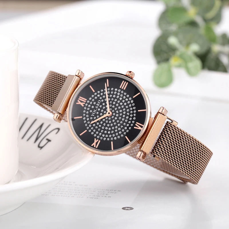 

Ladies Watches With Mesh Strap Luxury Shiny Crystal Thin Watch Womens Colourful Stainless Steel Woman Watch 2020 orologio donna