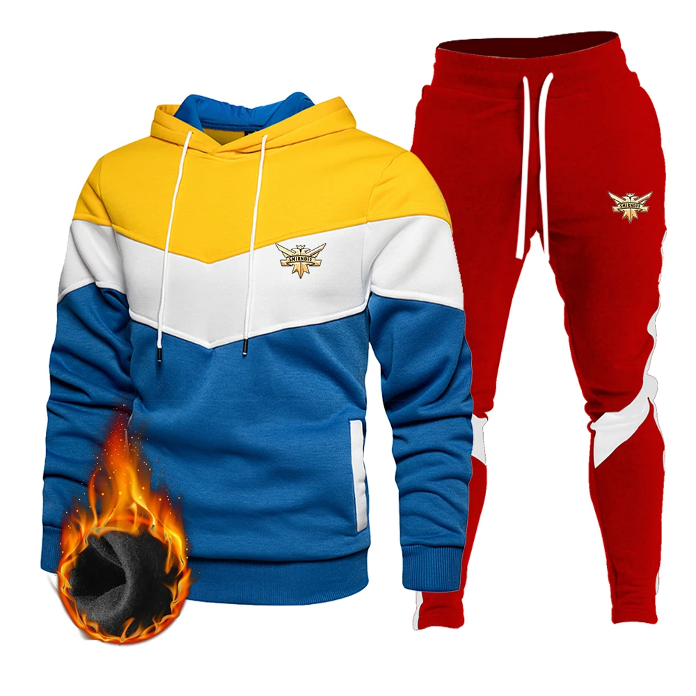 

2021 Brand Autumn And Winter Hoodie + Trousers 2-Piece Set Patchwork Printed Sports Fitness Casual Hip-Hop Streetwear Men's Suit