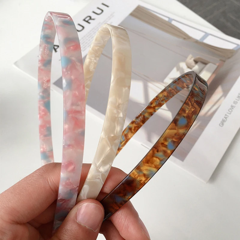 

Women Classic Floral Leopard Acetate Headbands Thin Plain Matt Bright Color Hairbands Non-slip Hair Hoop For Girls Daily Wear