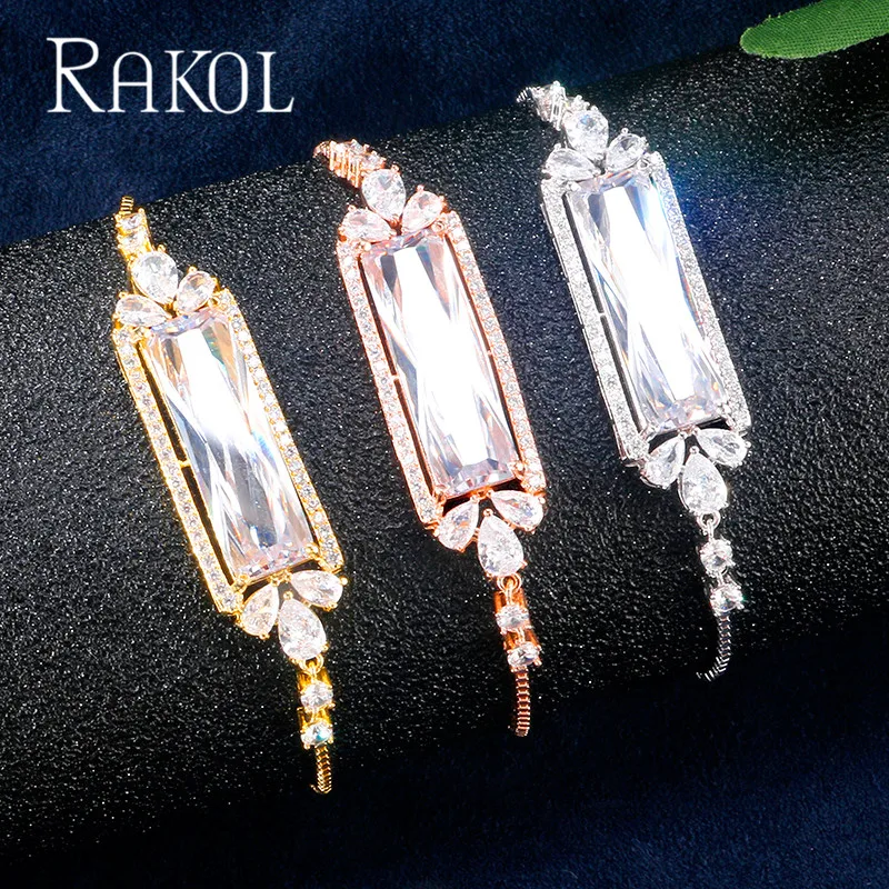 Классический большой багет RAKOL с фианитами изысканный регулируемый браслет для