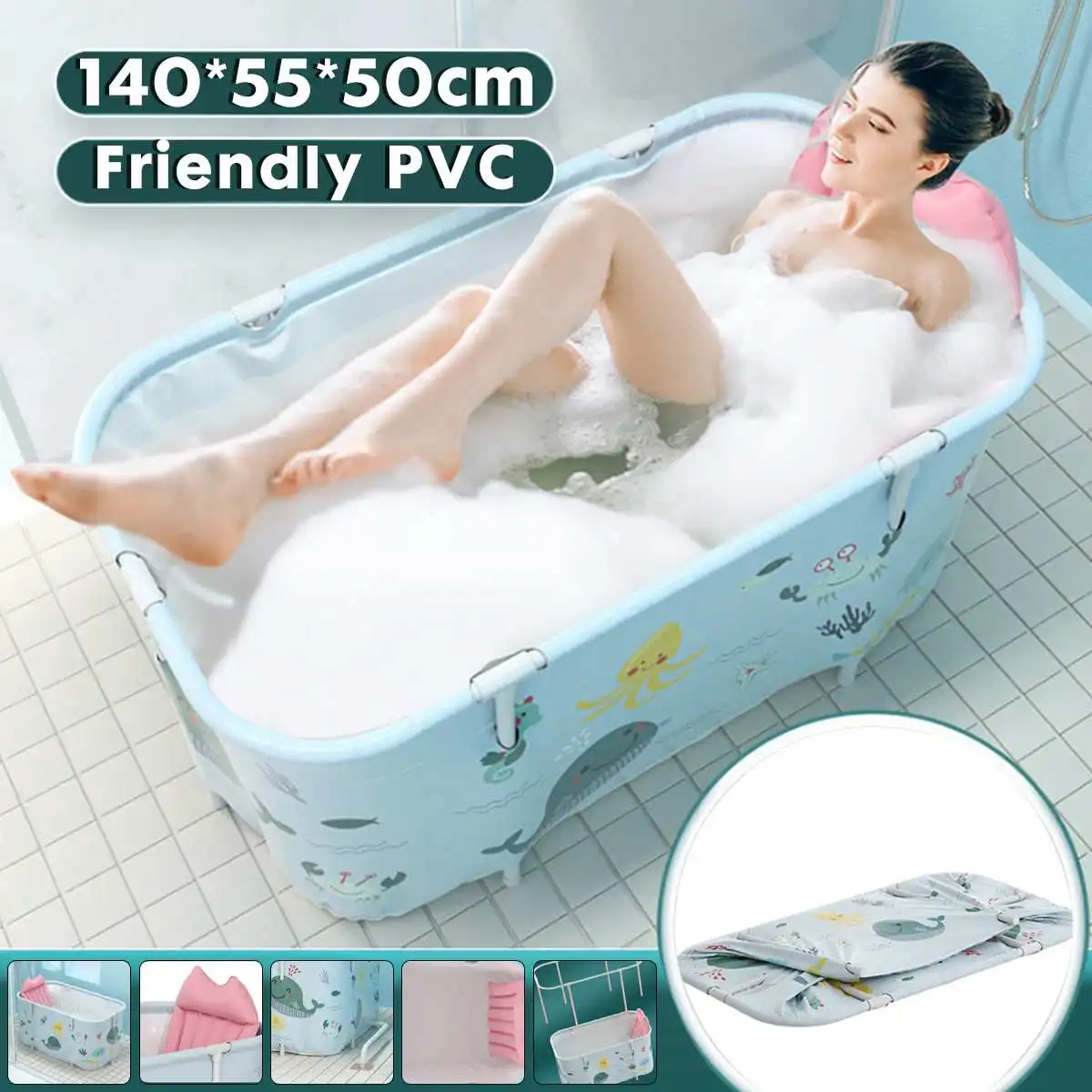 

Portable Folding Bathtub Adult Children Swimming Pool Large Plastic Bathtub Bath Bucket Insulation Bathing Bath Tub 140cm
