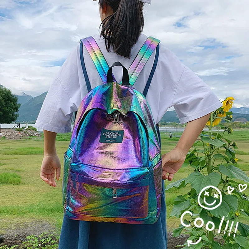 Голографические женские рюкзаки градиентного цвета школьные сумки для