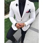 Костюм свадебный мужской смокинг из двух предметов, пиджак и черные брюки, приталенный силуэт с заостренным лацканом, одежда для мужчин, белый, 2021