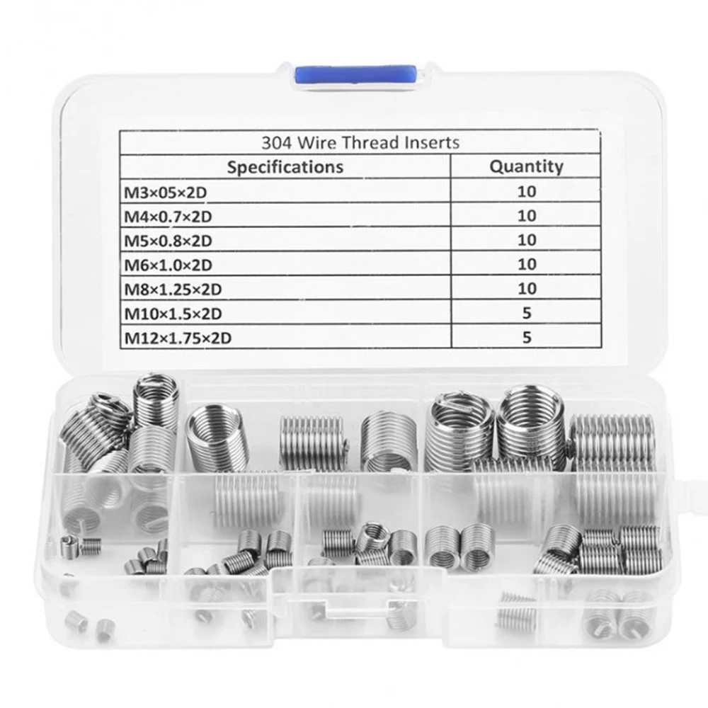 

60 Pcs M3 M4 M5 M6 M8 M10 M12 304 Stainless Steel Thread Repair Insert Kit