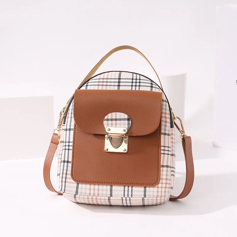 

Women 's Mini Backpack Luxury PU Leather Kawaii Tote Bag Cute Small School Bags for Girls Sweet Plaid Graceful Handbags