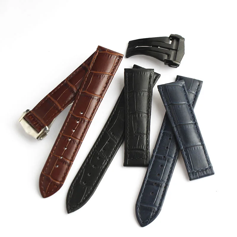 

20mm/18mm black Genuine Leather Watch Strap Deployment Band for Omega
