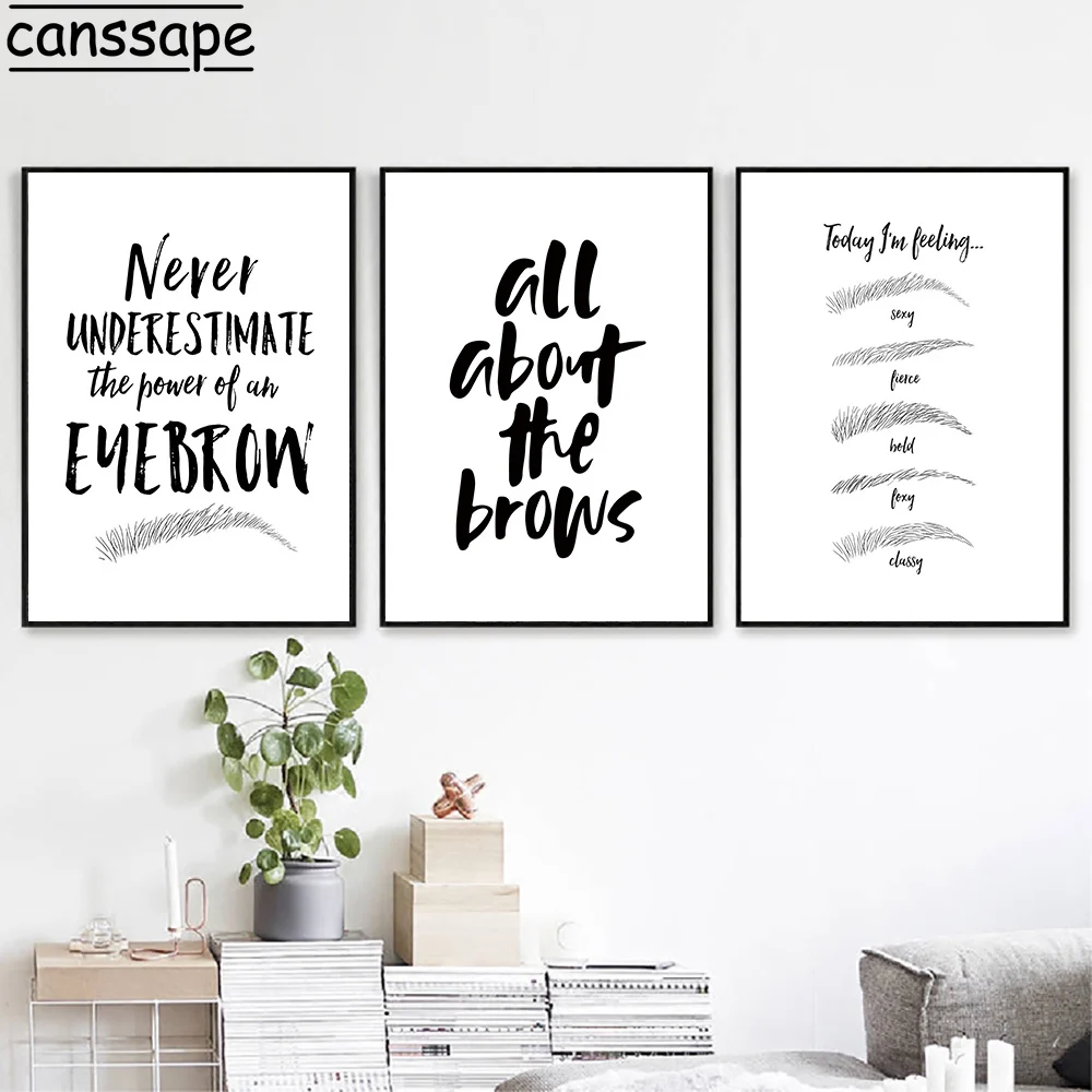 Бровей Холст плакат макияж печать цитаты бровей постер живопись черный и белый