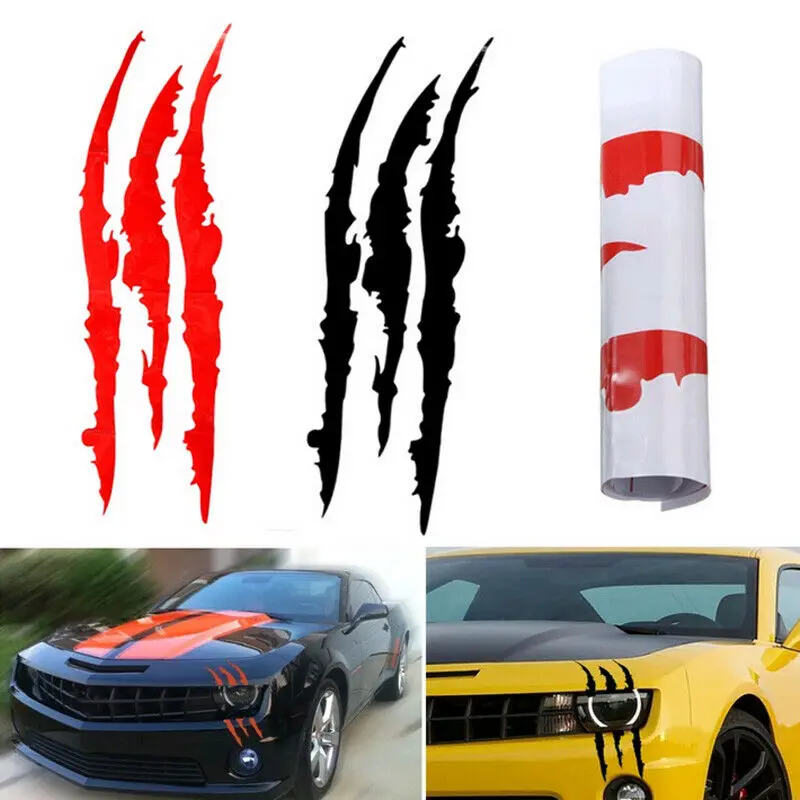 

42*12cm Monster Sticker Scratch Stripe Claw Marks Auto Headlight Decal Car Styling Red / Black Vinyl Car Sticker Car Accessories