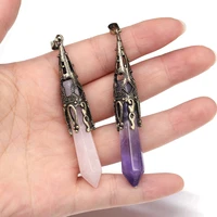 new natural stone pendants hexahedral cone crystal agates amethysts stones charms for jewelry making necklace bracelet gift diy