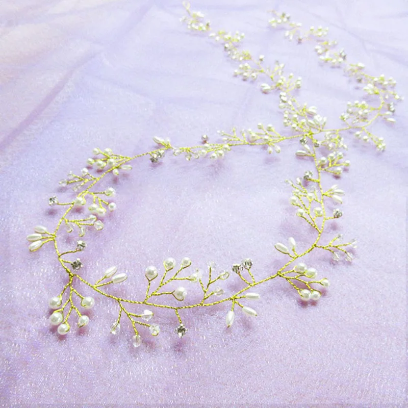

1PCS Pearl Headband Wedding Hair Accessories Bridal Headdress 35cm Bridal Headwear Hand-woven Crystal Hair Band Hairpin