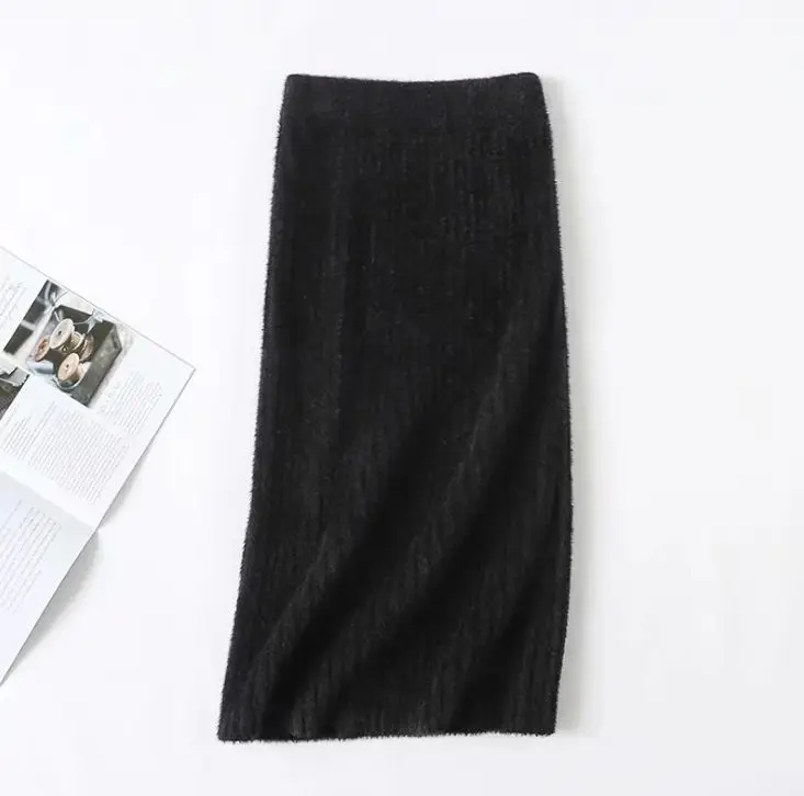 

HCBLESS Women's 2019 autumn and winter new fashion wild water-like velvet knitted skirt high waist long skirt bag hip skirt