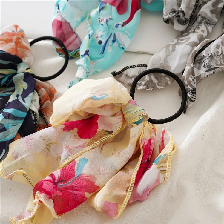 Новый стиль Весна и лето тонкий цветочный принт большой бант для волос кольцо
