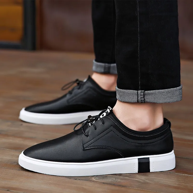 

Men Fashion Sneakers EUDILOVE Luxury Brand Men Shoes Leather Casual Black Shoes Mens Flats Spring Autumn Lace Up *671