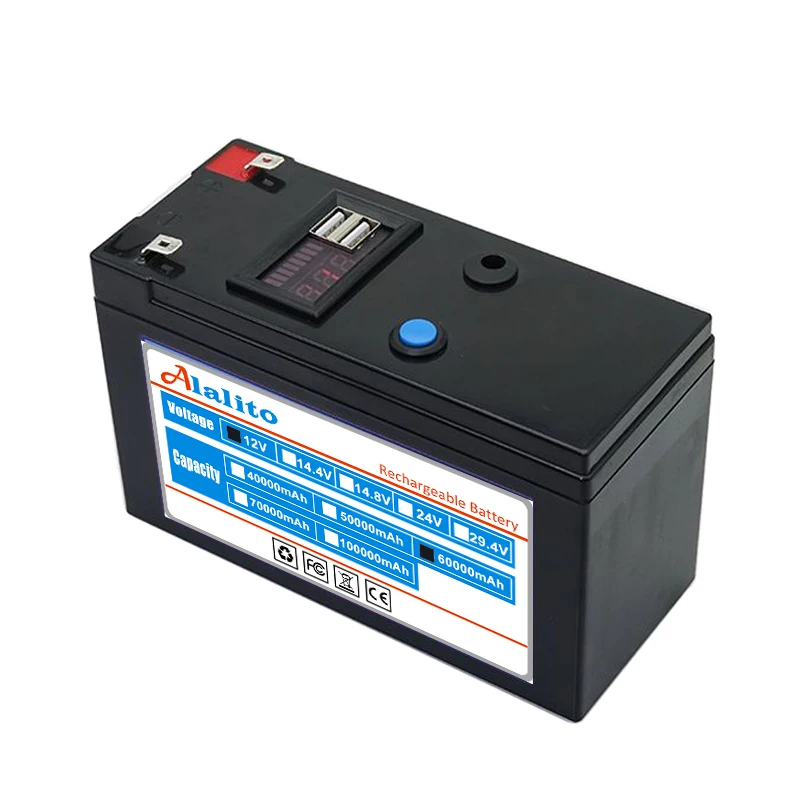 Новый USB-дисплей мощности 12 в 60 Ач 18650 литиевый аккумулятор подходит для солнечной