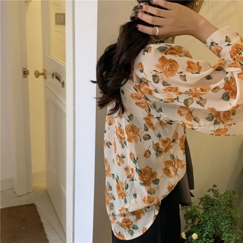 RICININA женская блузка с цветочным принтом отворотом длинный пышными рукавами