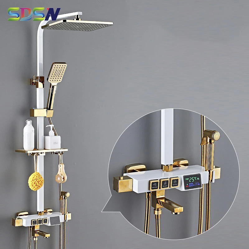 Белый золотой набор для душа ванной комнаты SDSN Роскошная цифровая система Qualtiy