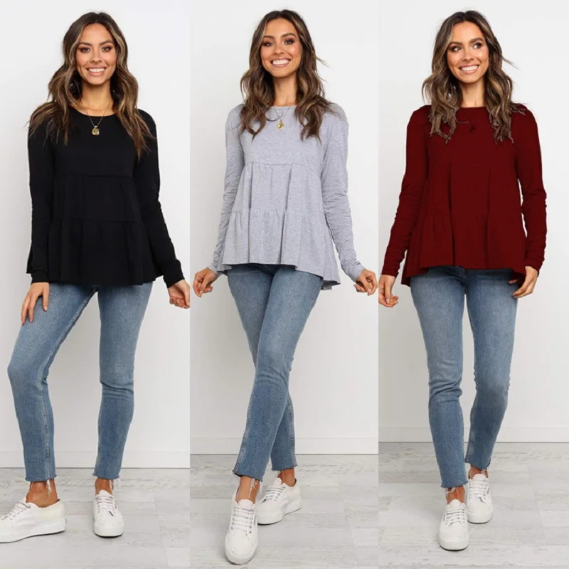 Модные Повседневные новые женские осенние однотонные топы со сращением 2021