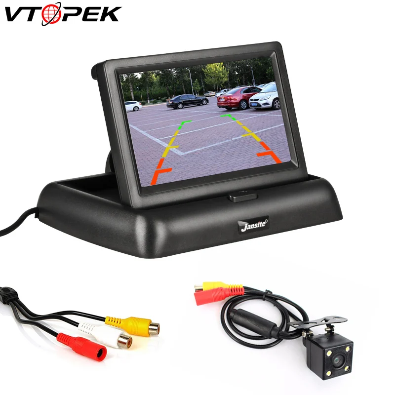 Vtopek 4.3 Inch TFT LCD Car Monitor Foldable HD Display Reverse Image Camera Parking System for Auto Rearview Monitors NTSC | Автомобили и