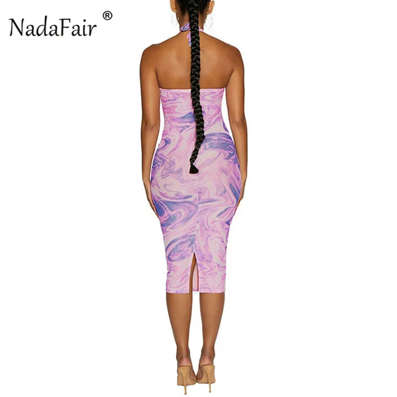 

Nadafair Sexy Mesh Transparent Tie Dye Dress Multi Ways Cut Out Off Shoulder Women 2021 Strapless Bodycon Midi Dress