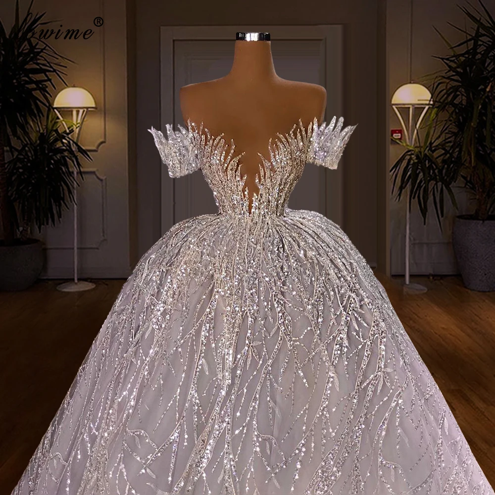 3 Designs White Crystals Wedding Dresses A-Line Long Sleeves Princess Wedding Gowns Sequins Brides Dresses Vestido De Noiva 2020