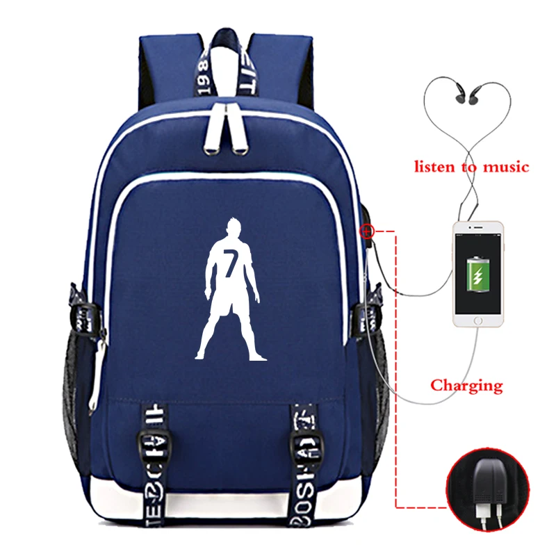 

Cristiano Ronaldo CR7 USB Charging Backpack Large Capacity Rucksack Teenagers Travel Backpack Men Women Laptop Backpack