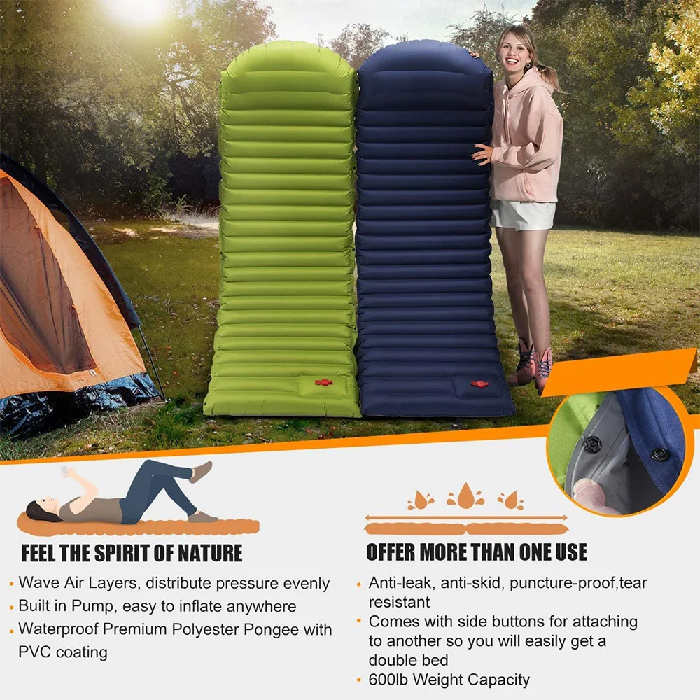 

Camping Self-Inflating Sleeping Pads Inflatable Air Mattress Thickness 10cm with Pillow Tent Hiking Finshing Beach Mattress Pad