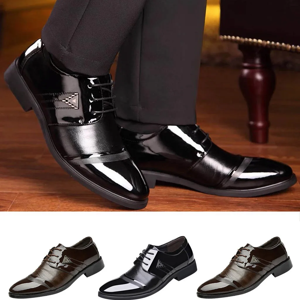 

Fashion Men Business Leather Shoes Casual Pointed Toe Lace Shoe Male Suit Shoes