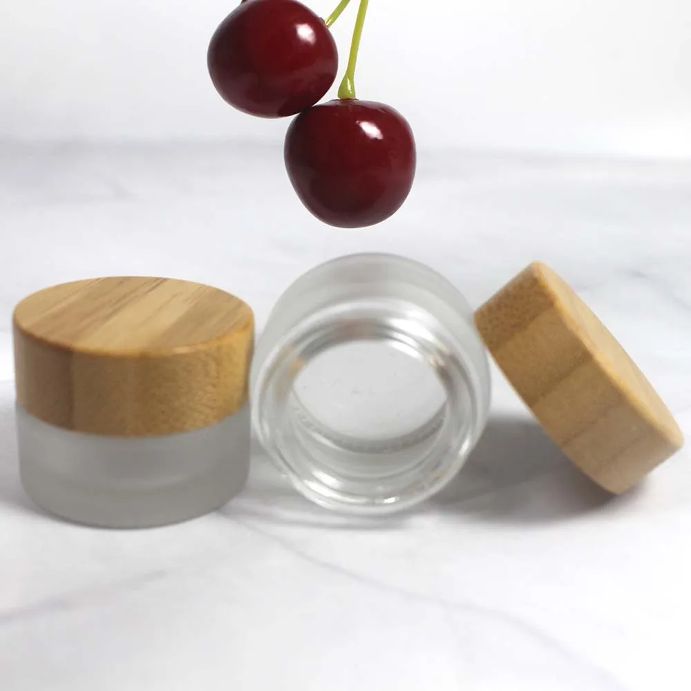 Mini-5g стеклянная Пустая банка косметический макияж бамбуковая крышка контейнер