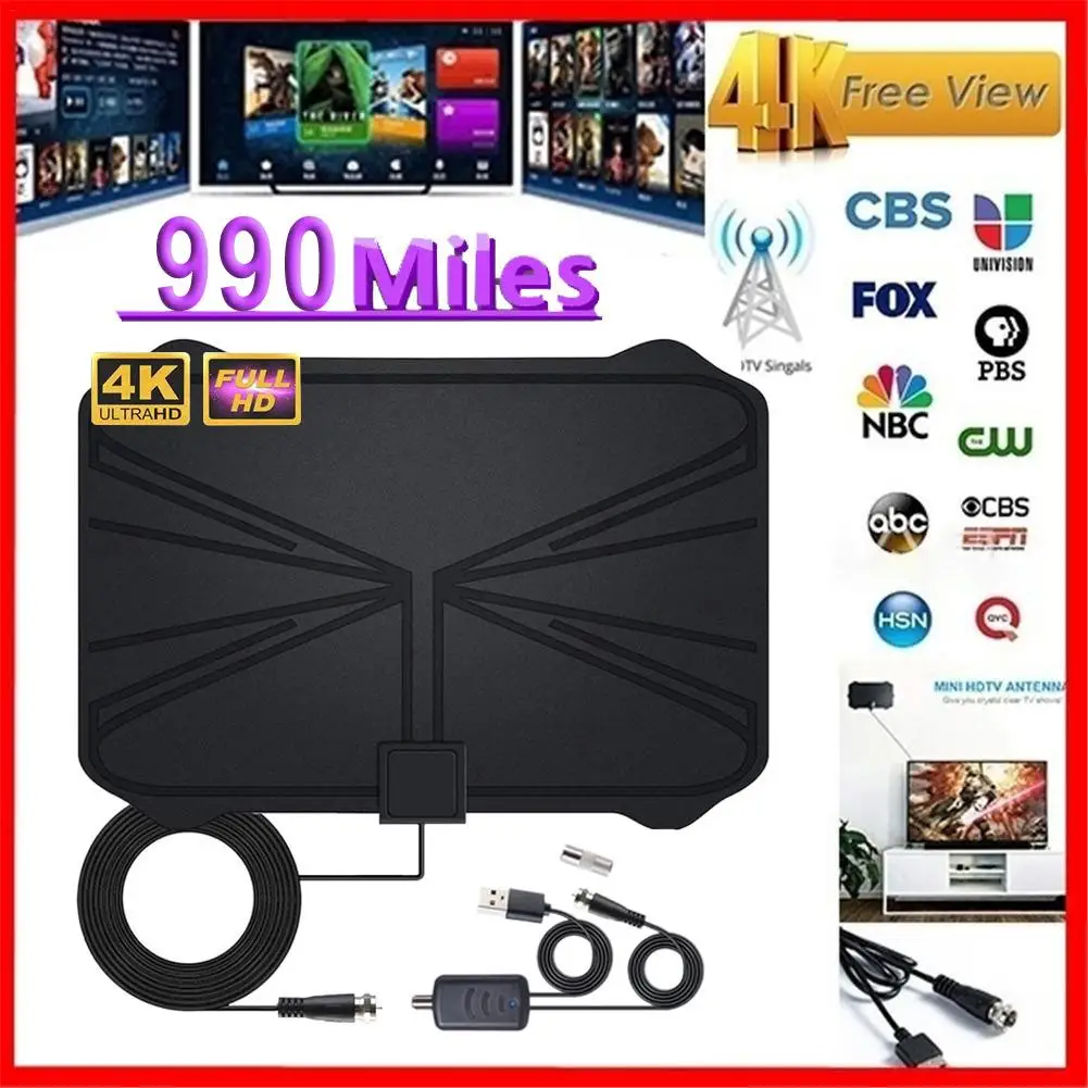 

990 Miles TV Aerial Amplified HD Digital HDTV Antenna with Adjustable Amplifier Signal Booster 4K 1080P HD Life Local Channels