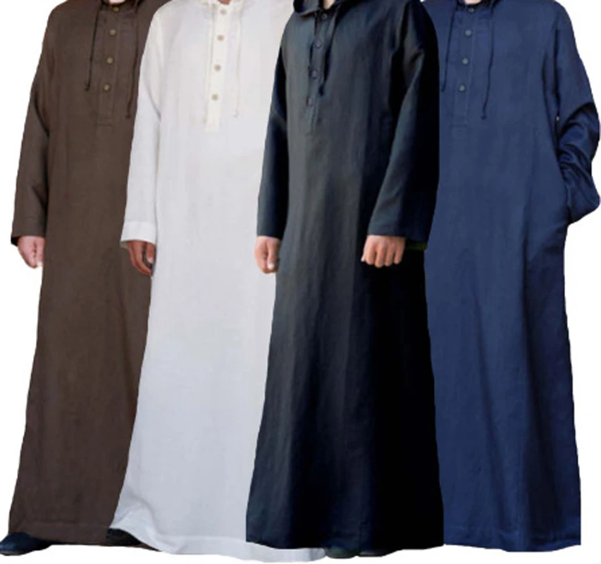 

Muslim Robe Hoodies Kaftan Dressing Mens Saudi Arab Dubai Long Sleeve Thobe Arabic Long Islamic Jubba Thobe Man Clothing 2021